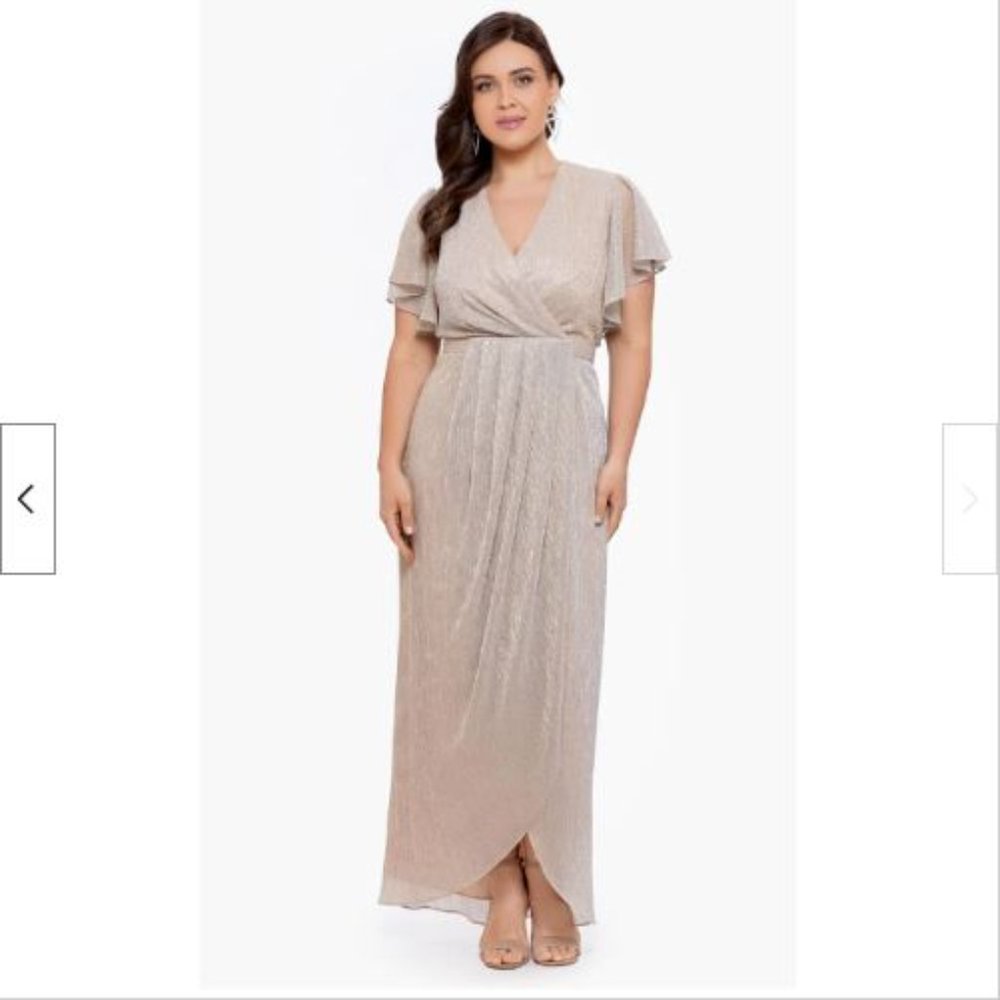 Betsy & Adam *NEW* Women's 16w Crinkle Tulip Style Shimmery Silver Gold Dress